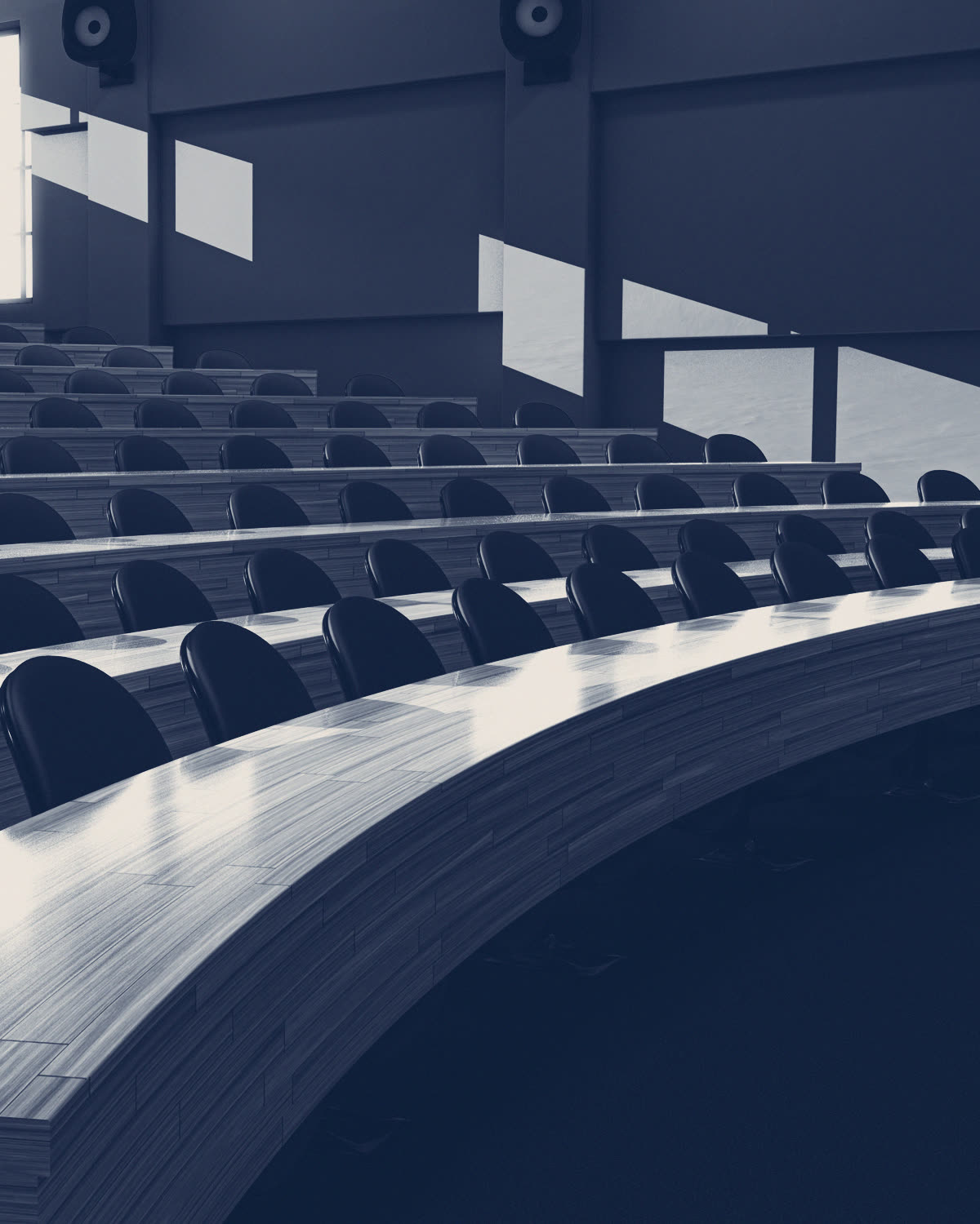 An empty tiered university lecture hall